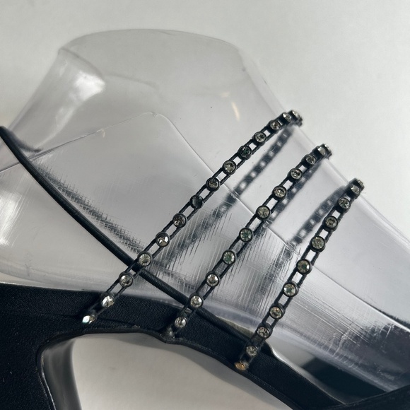 Stuart Weitzman Black Satin Rubber Straps Glitter Stone Close Toe Heels size 7.5 - Picture 13 of 14